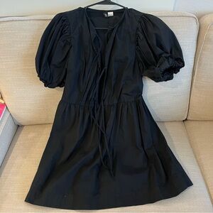 H&M Black Puff-Sleeve Tie-Front Dress